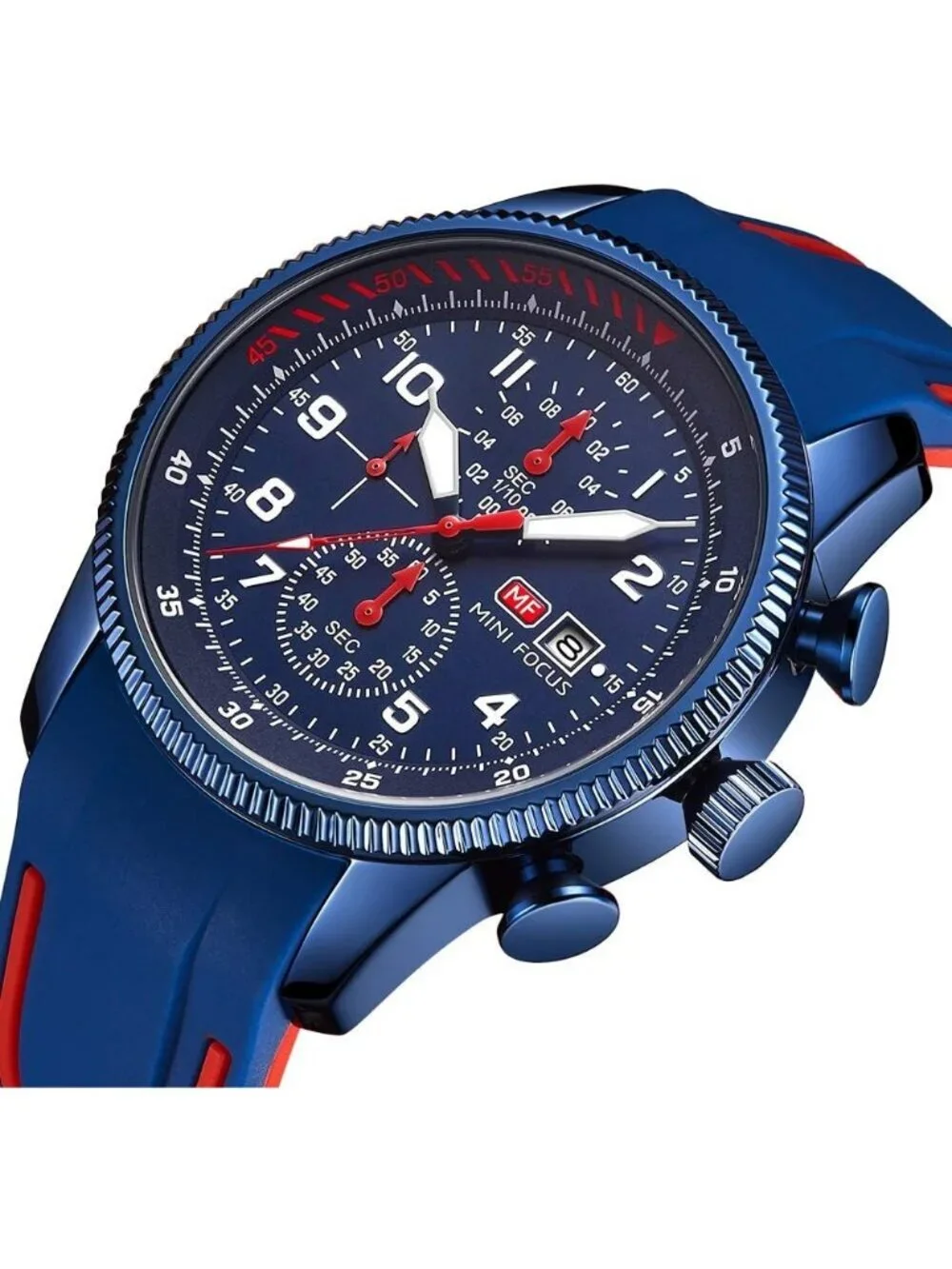 Men's Blue And Red Analog Waterproof Chronograph Classic Stylish Casual Watch